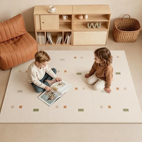 BG-BABYGO Other - NEW Baby Play Mat 6 Interlocking Jigsaw Foam Tiles 44" x 66" Reversible 2 Images